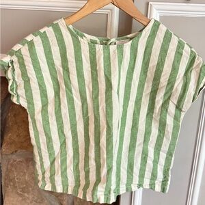 Hanna Andersson Green and White Striped Shirt, Girls, Size 10